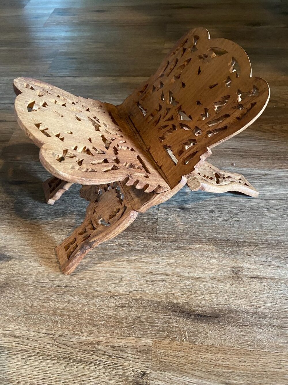 Vintage India Wood Carved Book Cookbook Holder Stand Folding
